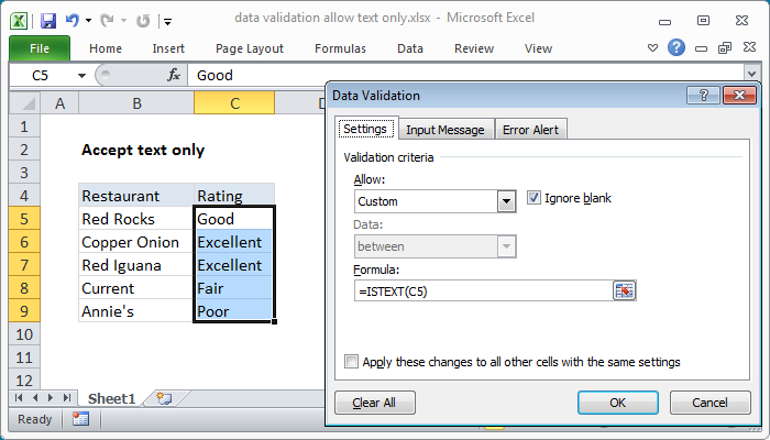 Data Validation Formula Examples Exceljet 